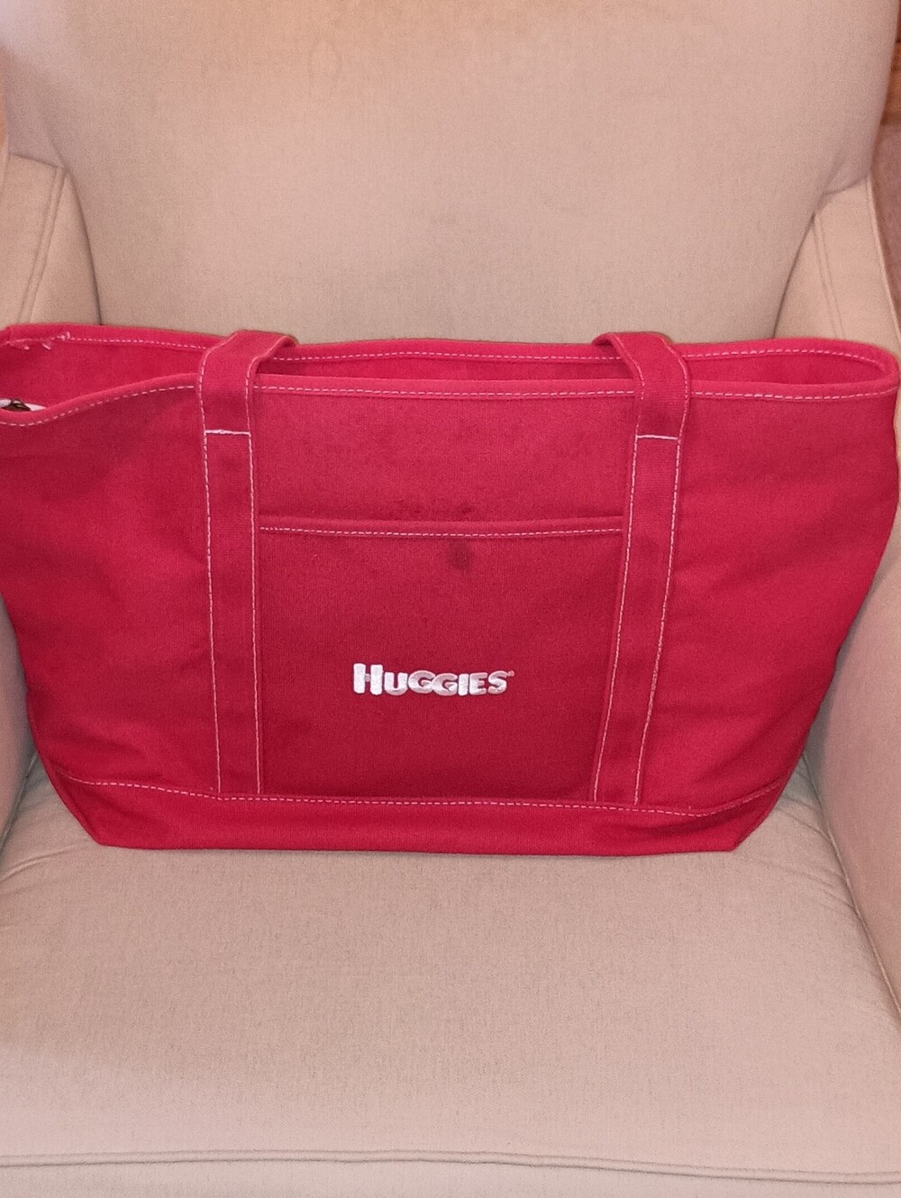Super Unique Vintage Huggies Large Red Canvas Tote Bag